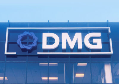 Custom Hanging Building Sign Over Glass Orange CA 92865